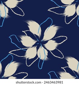 A Seamless hand drawing pattern style in vector. and floral pattern textile tropical bicolor flower and leaves miniprint animal geometric textile clothe