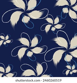 Seamless hand drawing pattern vector and illustration. A floral pattern textile tropical bicolor flower and leaves miniprint animal geometric textile clothes