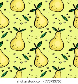 Seamless hand drawing pear cartoon pattern