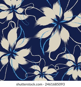 Seamless hand drawing textiles used in handdrawing clothes and fashion style in vector. A floral pattern textile tropical bicolor flowers and leaves miniprint