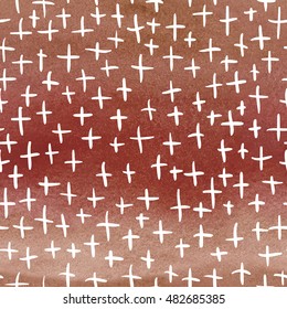 Seamless hand drawing vector watercolor background. Crosses of different sizes.