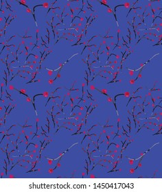Sucursales abstractas de mano impecables Patrón vectorial de flores de cerezo aislado fondo