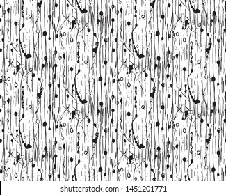 Seamless Hand Drawn Abstract Brush Strokes Ink Stains Dots Dashed Lines Vertical Stripes Vector Pattern