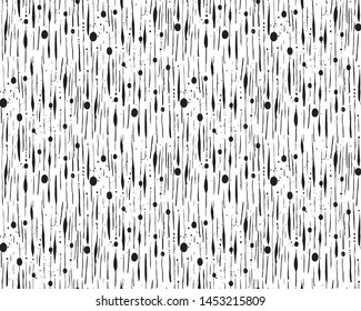 Seamless Hand Drawn Abstract Brush Strokes Ink Stains Dots Dashed Lines Vertical Stripes Vector Pattern