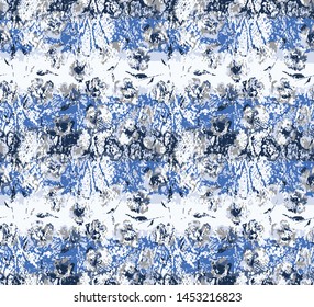 Seamless Hand Drawn Abstract Distressed Poppies and Leaves Vector Pattern with Snake Skin Background