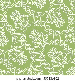 Seamless hand drawn abstract flowers and leaf ornament pattern