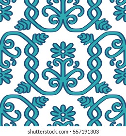 Seamless hand drawn abstract flowers and leaf ornament pattern