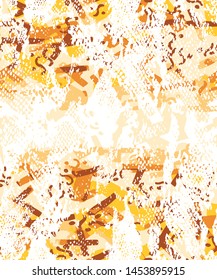 Seamless Hand Drawn Abstract Geometric Shapes Brush Strokes Dots Vector Pattern with Snake Skin Background