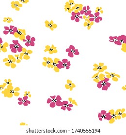 Nahtlose Handgezeichnete Abstrakte von Mini-Blumen. Gelbe und rosa Farben Wiederholen Vektor Muster auf weißem Hintergrund Ready for Textile Prints.
