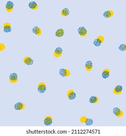 seamless hand drawn abstract pattern with chatic shapes and polka dot figures