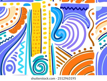 Seamless hand drawn abstract pattern combination of harmonious colors, ethnic background, great for textiles, banners, wallpaper