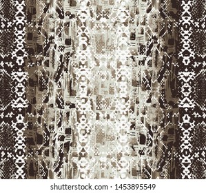 Seamless Hand Drawn Abstract Snake Skin Vector Pattern with Brush Strokes Background