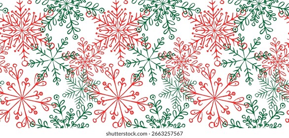 seamless hand drawn abstract snowflake pattern green red and white christmas winter holiday design for greeting cards posters and web