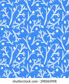Seamless hand drawn abstract vector pattern with with fir branches and cones motive