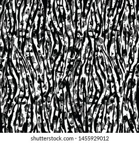 Seamless Hand Drawn Abstract Watercolor Zebra Stripes and Leopard Skin Vector Pattern with Brush Strokes Ink Stains Background