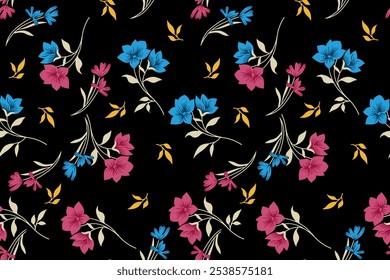 Seamless Hand Drawn Abstract Watercolor Ethnic Oriental Flowers and Leaves Pattern Isolated Background
