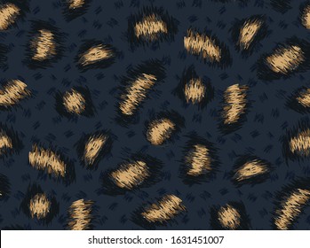 Seamless  hand drawn animal skin leopard pattern vector. navy blazer background