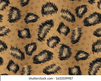 Seamless  hand drawn animal skin leopard pattern vector. gold background