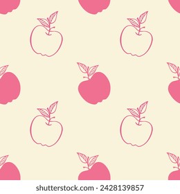 Seamless hand drawn apple doodle pattern in pink tones, perfect for textile background or wallpaper, summer design. Vector illustration