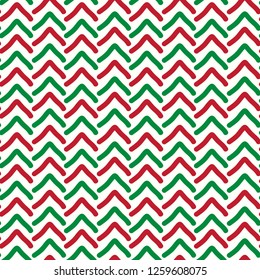 Seamless Hand drawn arrows imperfect stripes in pale red and green on white. Hot summer fashion trendy pattern.