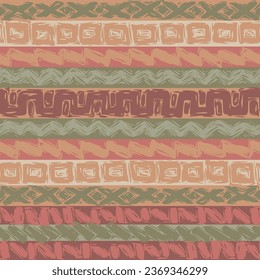 SEAMLESS HAND DRAWN AZTEC SYMBOL TRIBAL STRIPES LINE GEOMETRIC GEO ABSTRACT RETRO VINTAGE SURF BLOCK PRINT LINO CUT ARTISTIC TEXTURE FABRIC TEXTILE PATTERN SWATCH