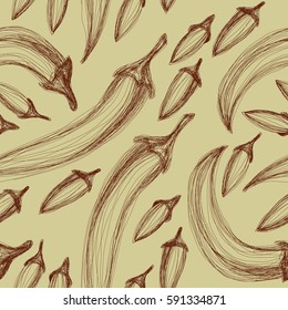 Seamless hand drawn background with chili peppers