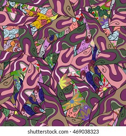 Seamless hand drawn background with colorful waves. Vector