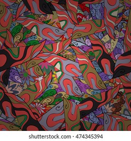 Seamless hand drawn background with colorful waves. Vector