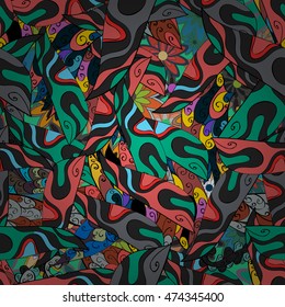 Seamless hand drawn background with colorful waves. Vector