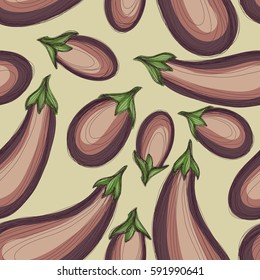 Seamless hand drawn background with eggplants