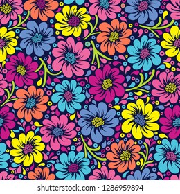 Fondo dibujado a mano sin inconvenientes con flores.Patrón floral vectorial.