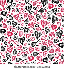 Seamless hand drawn background with hearts of love