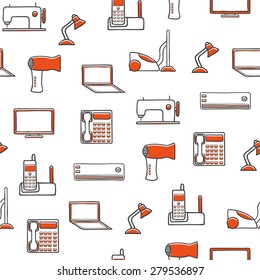 Seamless hand drawn background with home appliances objects for your design