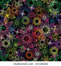 Seamless hand drawn background with line flowers