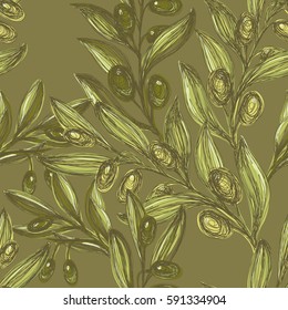 Seamless hand drawn background with olive branches