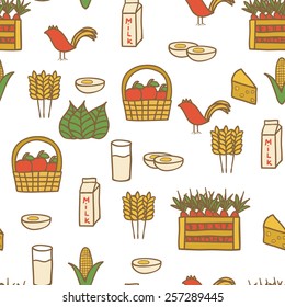 Seamless hand drawn background on farm products theme for your design