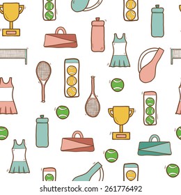 Seamless hand drawn background on tennis theme for your design