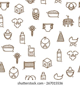 Seamless hand drawn background on baby care theme for your design