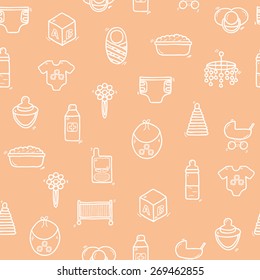Seamless hand drawn background on baby care theme for your design
