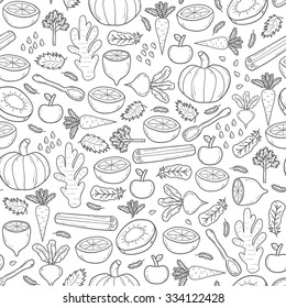 Seamless hand drawn background on detox theme. Raw vegan concept