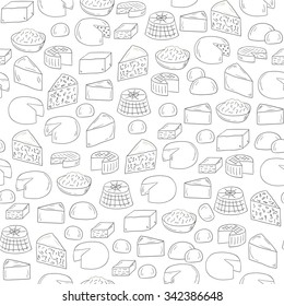 Seamless hand drawn background on cheese types theme