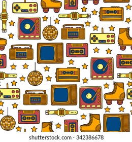 Seamless hand drawn background on retro 80s theme