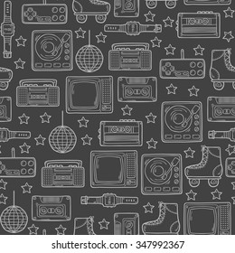 Seamless hand drawn background on retro 80s theme