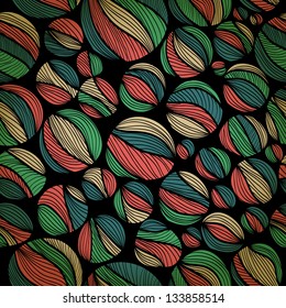 Seamless hand drawn background with striped colorful balls. Eps10