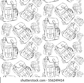 Seamless hand drawn Backpack background. Sketch style. Vector illustration.