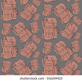 Seamless hand drawn Backpack background. Sketch style. Vector illustration.
