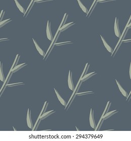 Seamless hand drawn bamboo twig pattern. Vector background
