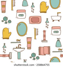 Seamless hand drawn bathroom background for your design 