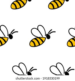 Seamless hand drawn bee pattern. Vector illustration