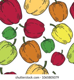 Seamless hand drawn bell pepper pattern